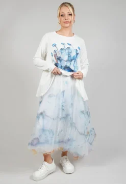 Printwork Tulle Skirt in Blue