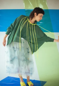 Printwork Tulle Skirt in Blue