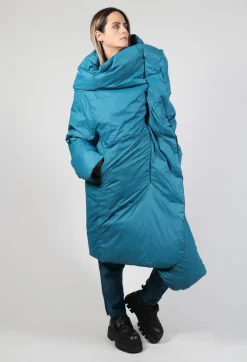 Puffer Coat with Asymmetric Hem in Ink