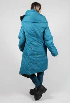 Puffer Coat with Asymmetric Hem in Ink