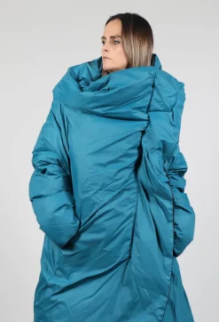 Puffer Coat with Asymmetric Hem in Ink