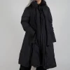 Puffer Coat with Flared Hemline in Black