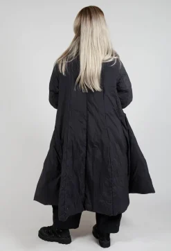 Puffer Coat with Flared Hemline in Black