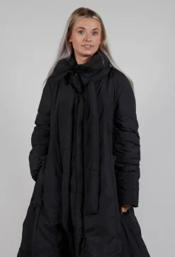 Puffer Coat with Flared Hemline in Black