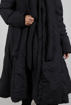 Puffer Coat with Flared Hemline in Black