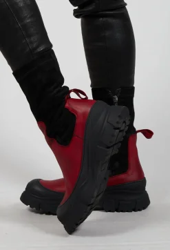Pull On Ankle Boots in Gasoline Rosso and Cam Stretch Nero