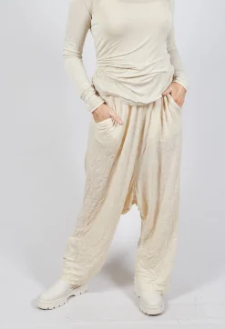 Pull On Crinkle Trousers in Bone