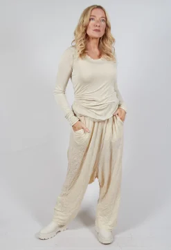 Pull On Crinkle Trousers in Bone