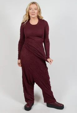 Pull On Crinkle Trousers in Merlot