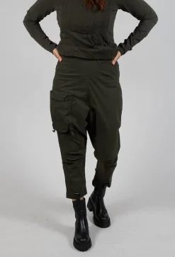 Pull On Drop Crotch Trousers with Cargo Pocket in Jungle