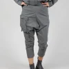 Pull On Drop Crotch Trousers with Cargo Pocket in Rock