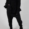 Pull On Drop Crotch Trousers in Black Stripe