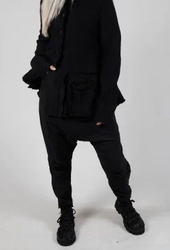 Pull On Drop Crotch Trousers in Black Stripe
