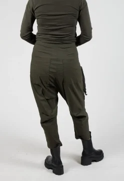 Pull On Drop Crotch Trousers with Cargo Pocket in Jungle