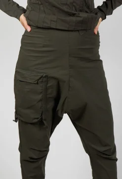 Pull On Drop Crotch Trousers with Cargo Pocket in Jungle