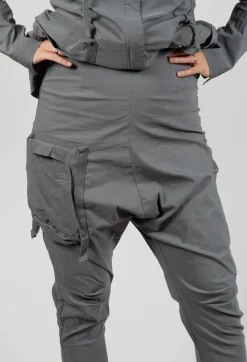 Pull On Drop Crotch Trousers with Cargo Pocket in Rock