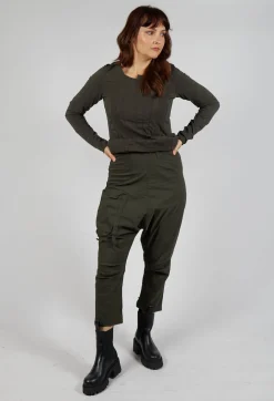Pull On Drop Crotch Trousers with Cargo Pocket in Jungle