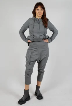Pull On Drop Crotch Trousers with Cargo Pocket in Rock