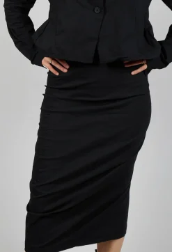 Pull On Longline Pencil Skirt in Black