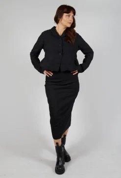 Pull On Longline Pencil Skirt in Black