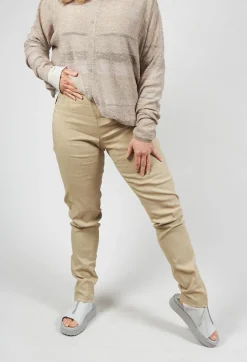 Pull On Pinstripe Leggings in Beige