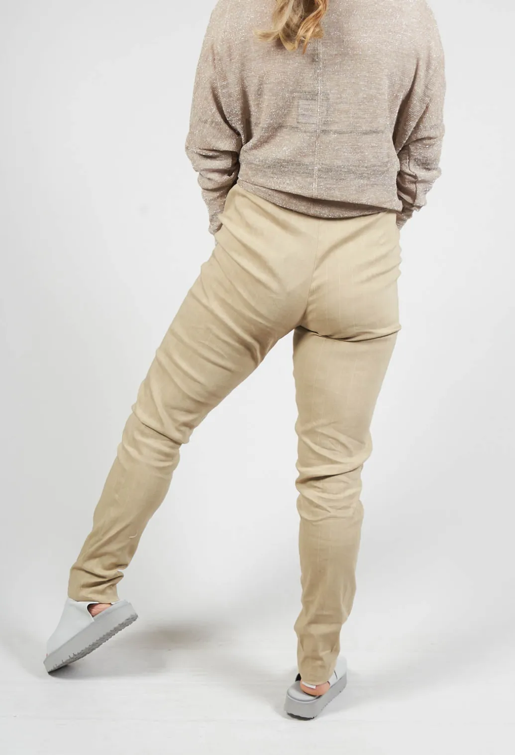Pull On Pinstripe Leggings in Beige
