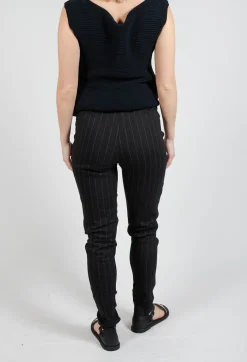 Pull On Pinstripe Leggings in Black