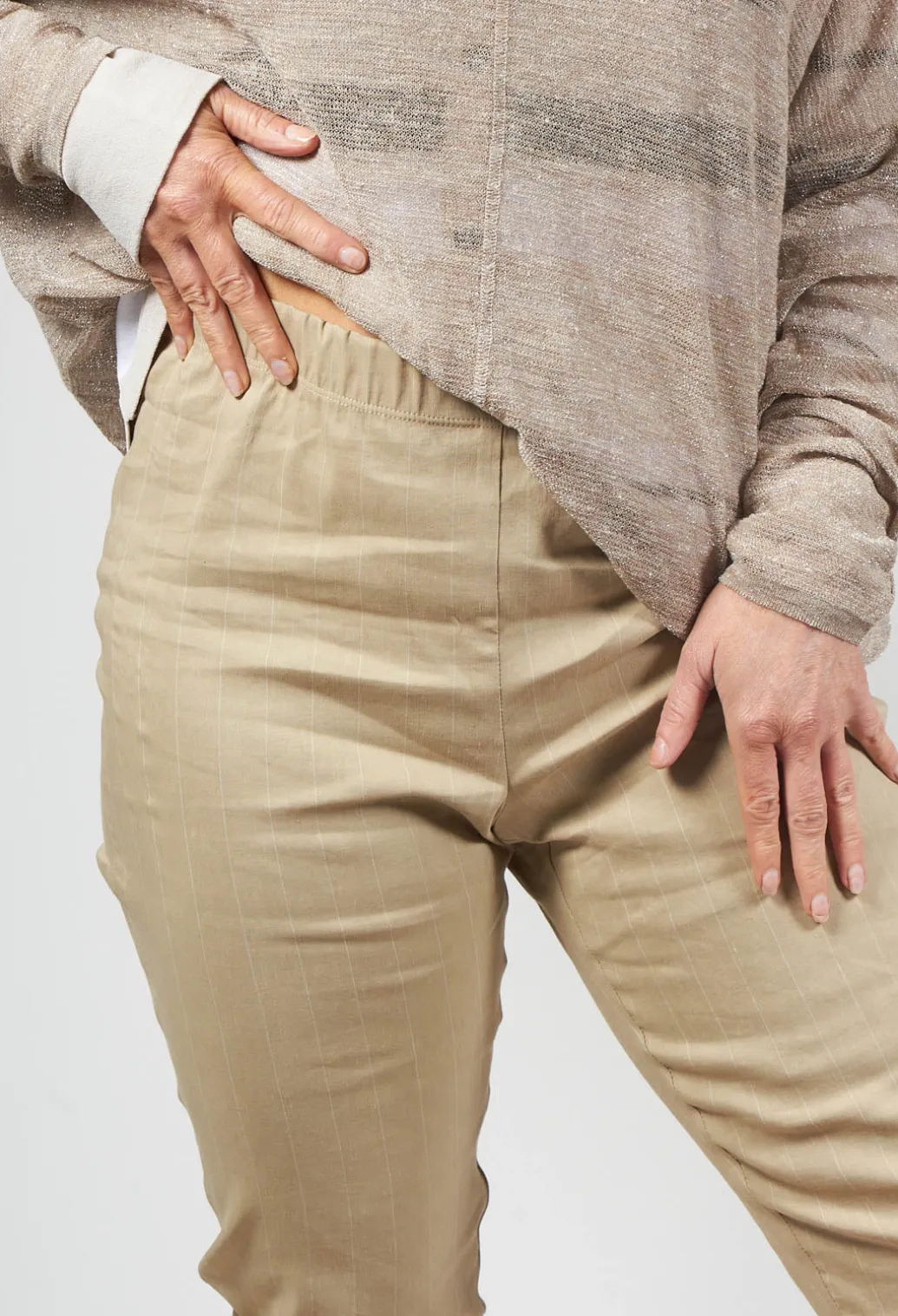 Pull On Pinstripe Leggings in Beige