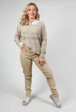 Pull On Pinstripe Leggings in Beige
