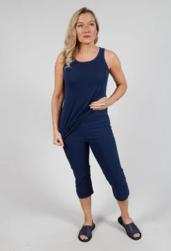 Pull On Pleat Front Trousers in Navy