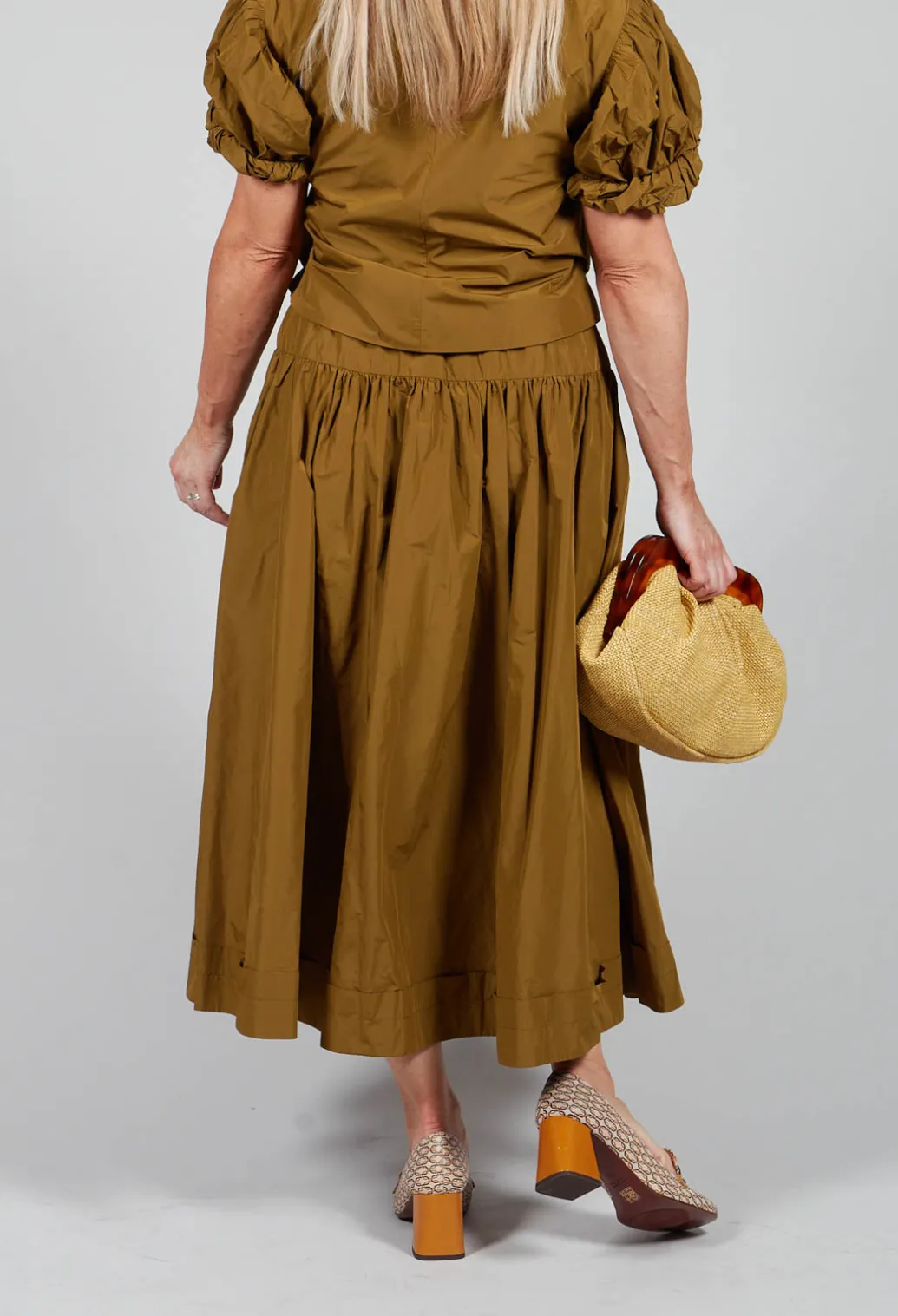 Pull on Pleated Skirt in Gold