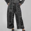 Pull On Straight Leg Trousers in Rock Big Print