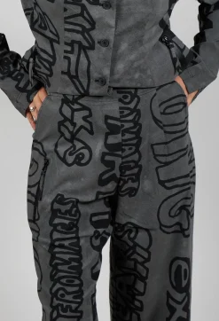 Pull On Straight Leg Trousers in Rock Big Print