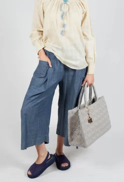 Pull String Capri Trousers in Oyster Grey