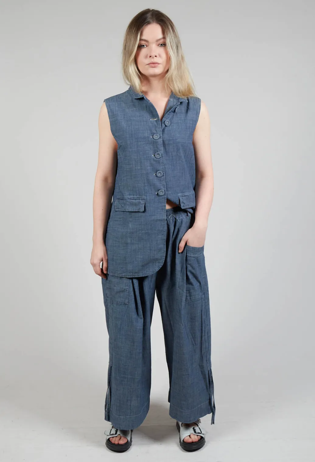 Pull String Capri Trousers in Oyster Grey