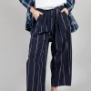 Pull String Waist Trousers in Indigo Striped