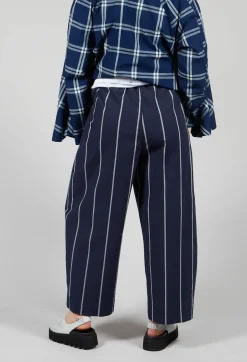 Pull String Waist Trousers in Indigo Striped