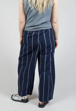 Pull String Waist Trousers in Indigo Striped