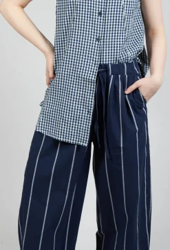 Pull String Waist Trousers in Indigo Striped
