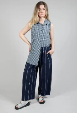 Pull String Waist Trousers in Indigo Striped