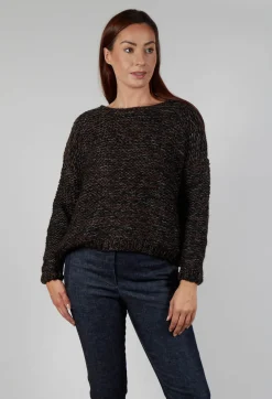 Purl Knit Scoop Neck Jumper in Brown Black