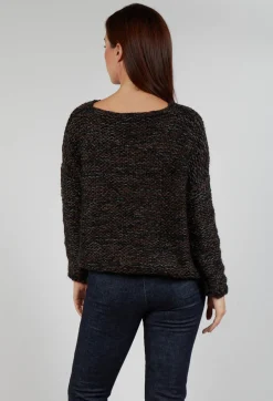 Purl Knit Scoop Neck Jumper in Brown Black