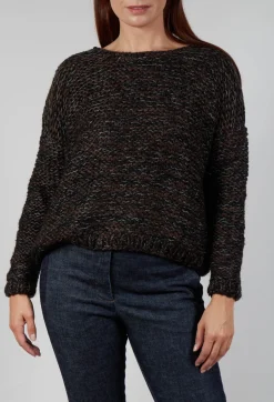 Purl Knit Scoop Neck Jumper in Brown Black