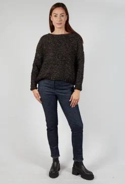 Purl Knit Scoop Neck Jumper in Brown Black