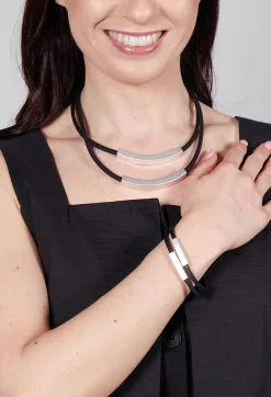 PVC Bracelet with Silver Plated Parts in Black