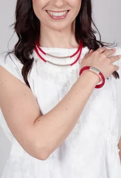 PVC Bracelet with Silver Plated Parts in Red