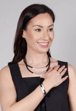 PVC Bracelet with Silver Plated Parts in Black