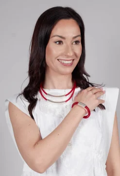 PVC Bracelet with Silver Plated Parts in Red