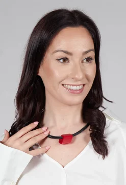 PVC Choker with Resin Square Bead in Black Red