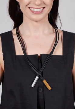 PVC Four Row Necklace with Bi-Coloured Parts in Black